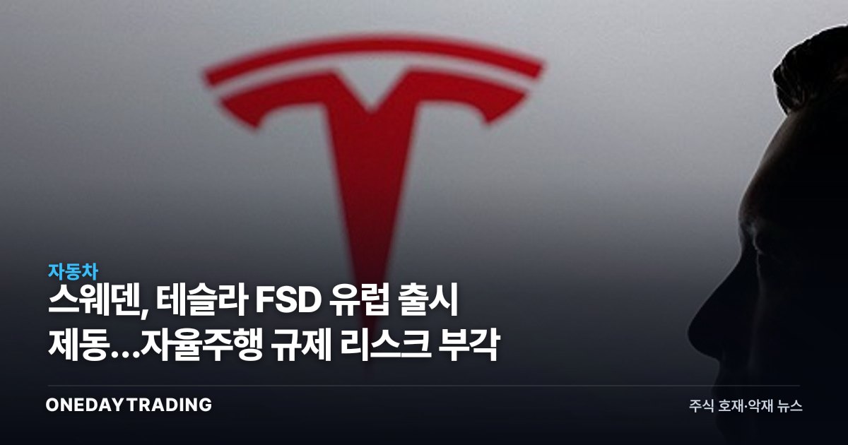 스웨덴, 테슬라 FSD 유럽 출시 제동…자율주행 규제 리스크 부각