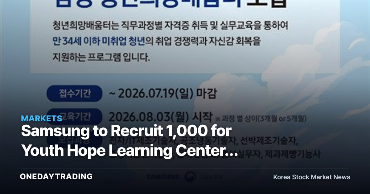Samsung to Recruit 1,000 for Youth Hope Learning Center: What Its Job-Training Investment Means
