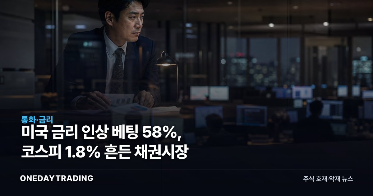 미국 금리 인상 베팅 58%, 코스피 1.8% 흔든 채권시장