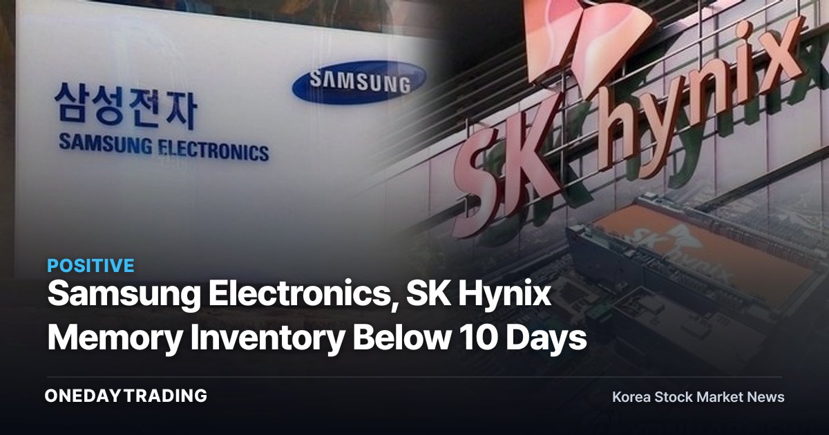 Samsung Electronics, SK Hynix Memory Inventory Below 10 Days