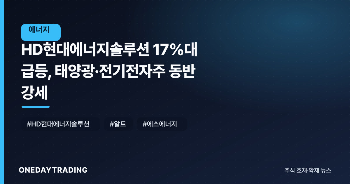 HD현대에너지솔루션 17%대 급등, 태양광·전기전자株 동반 강세