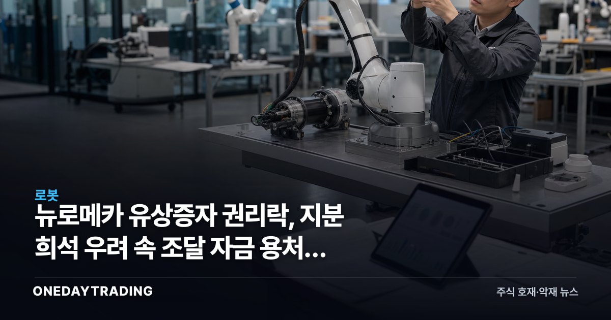 뉴로메카 유상증자 권리락, 지분 희석 우려 속 조달 자금 용처가 관건