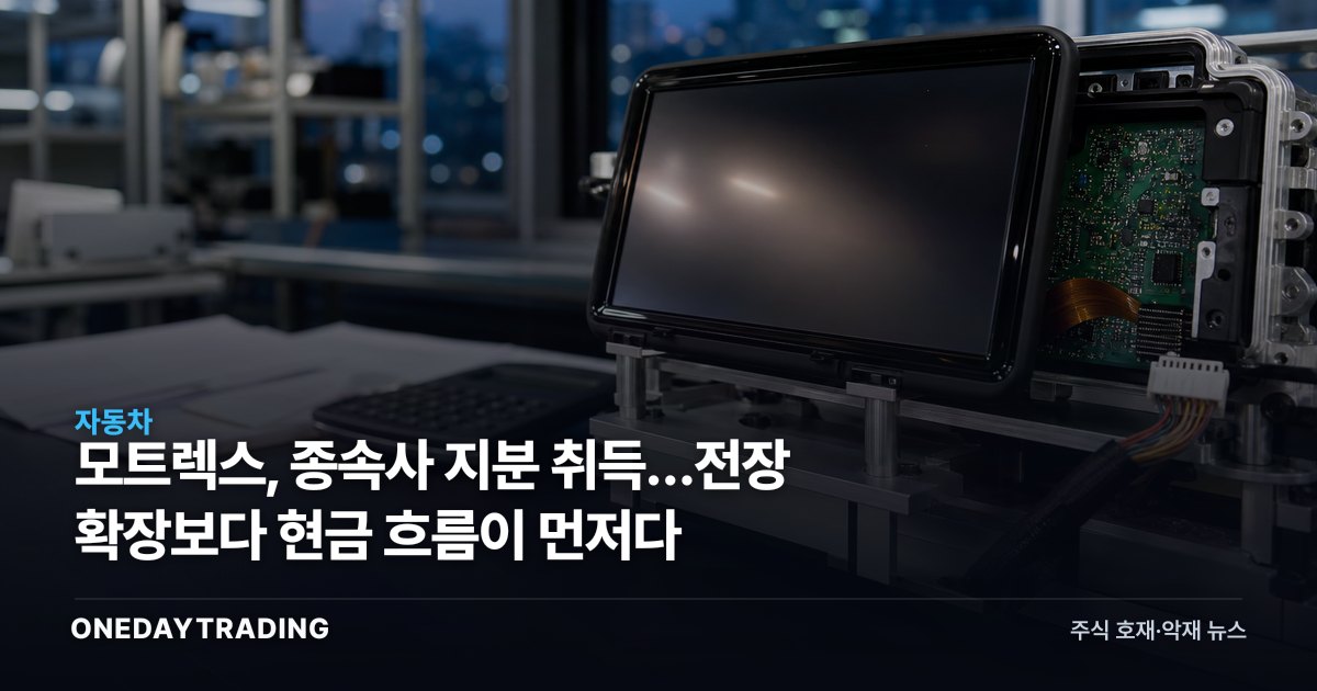 모트렉스, 종속사 지분 취득…전장 확장보다 현금 흐름이 먼저다