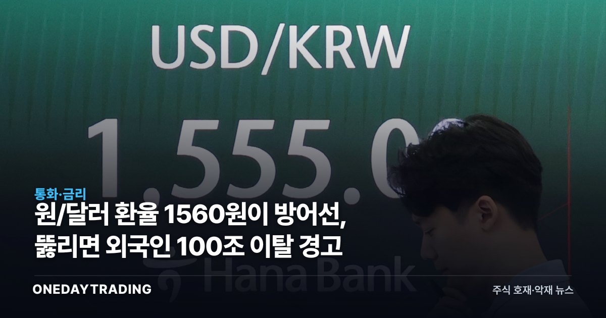 원/달러 환율 1560원이 방어선, 뚫리면 외국인 100조 이탈 경고