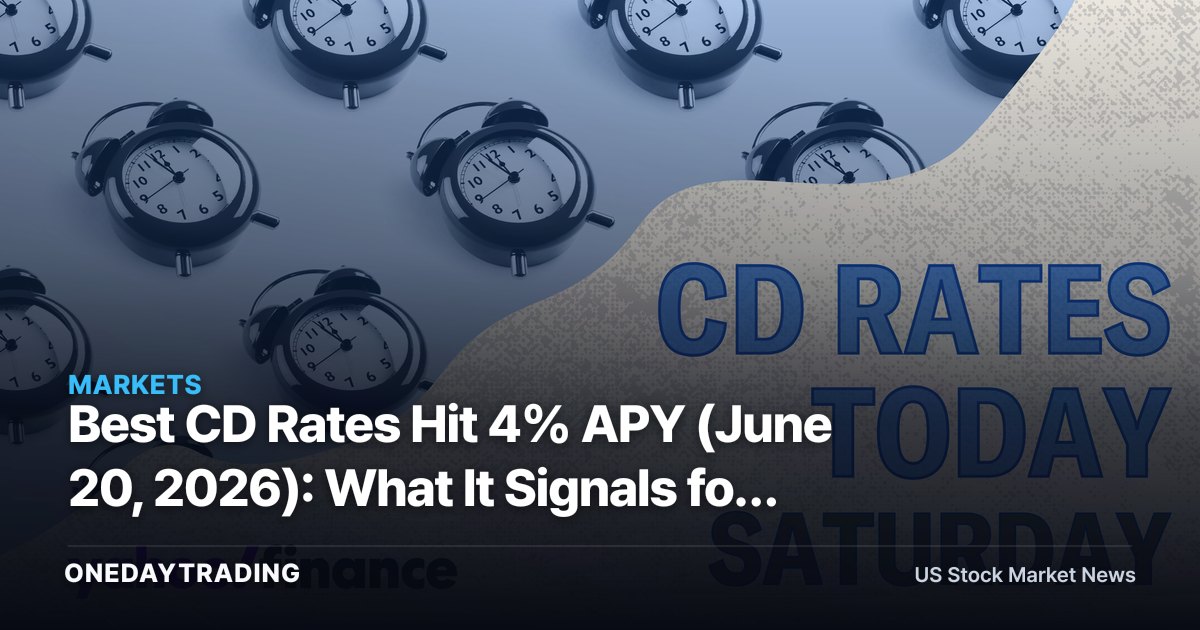Best CD Rates Hit 4% APY (June 20, 2026): What It Signals for Banks, Savers, and Rate-Sensitive Stocks
