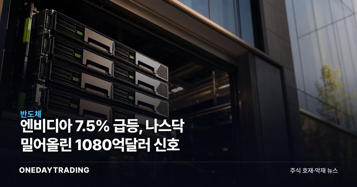 엔비디아 7.5% 급등, 나스닥 밀어올린 1080억달러 신호