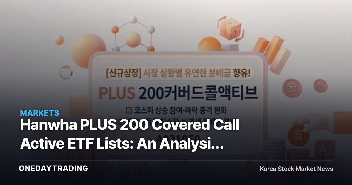 Hanwha PLUS 200 Covered Call Active ETF Lists: An Analysis of Monthly-Dividend KOSPI 200 Investing