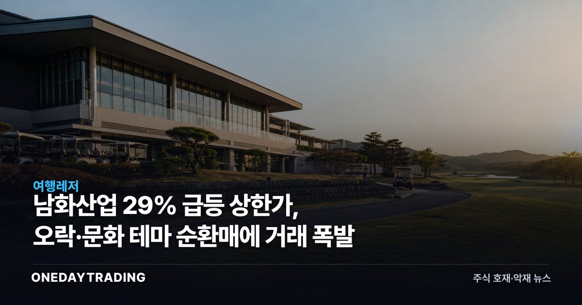 남화산업 29% 급등 상한가, 오락·문화 테마 순환매에 거래 폭발
