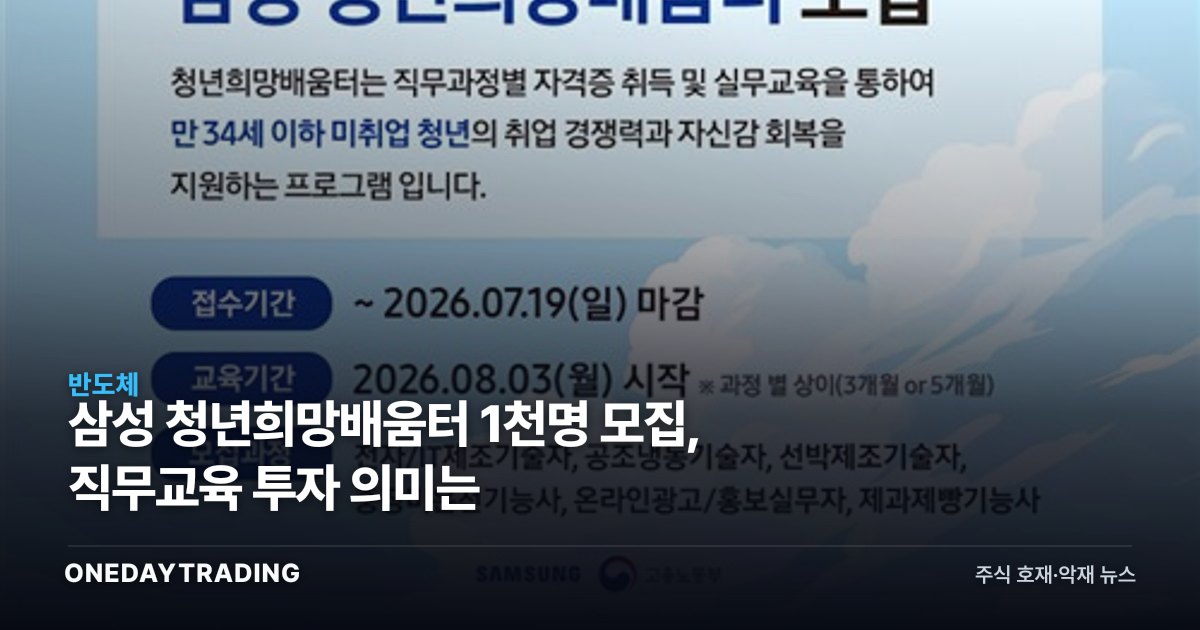 삼성 청년희망배움터 1천명 모집, 직무교육 투자 의미는