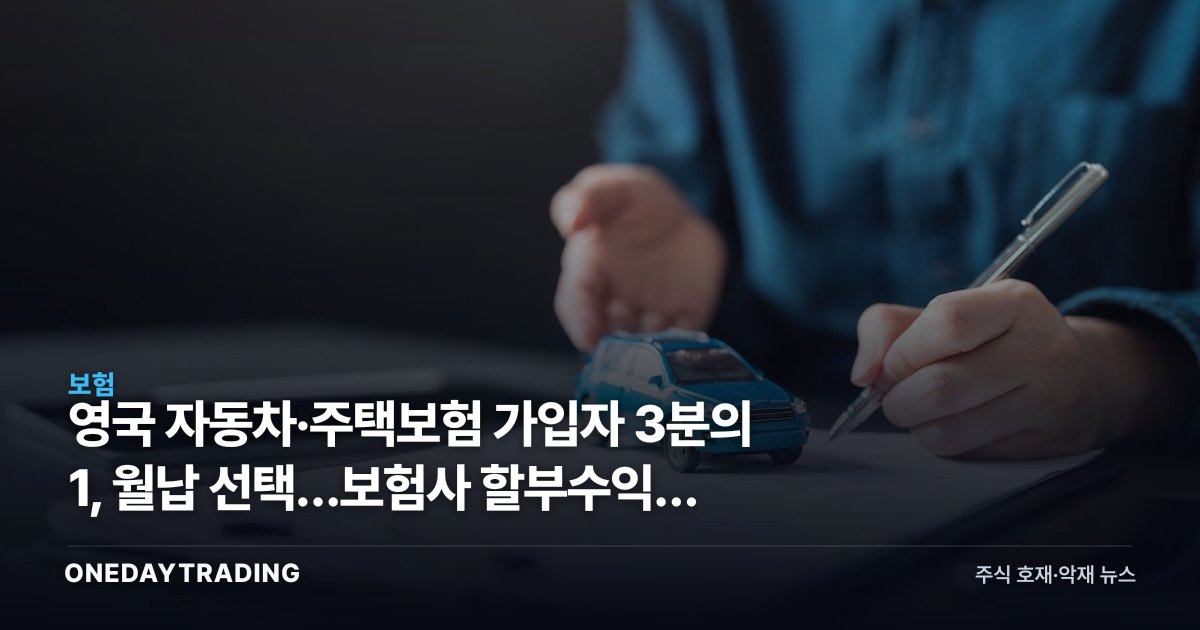 영국 자동차·주택보험 가입자 3분의 1, 월납 선택…보험사 할부수익과 규제 리스크