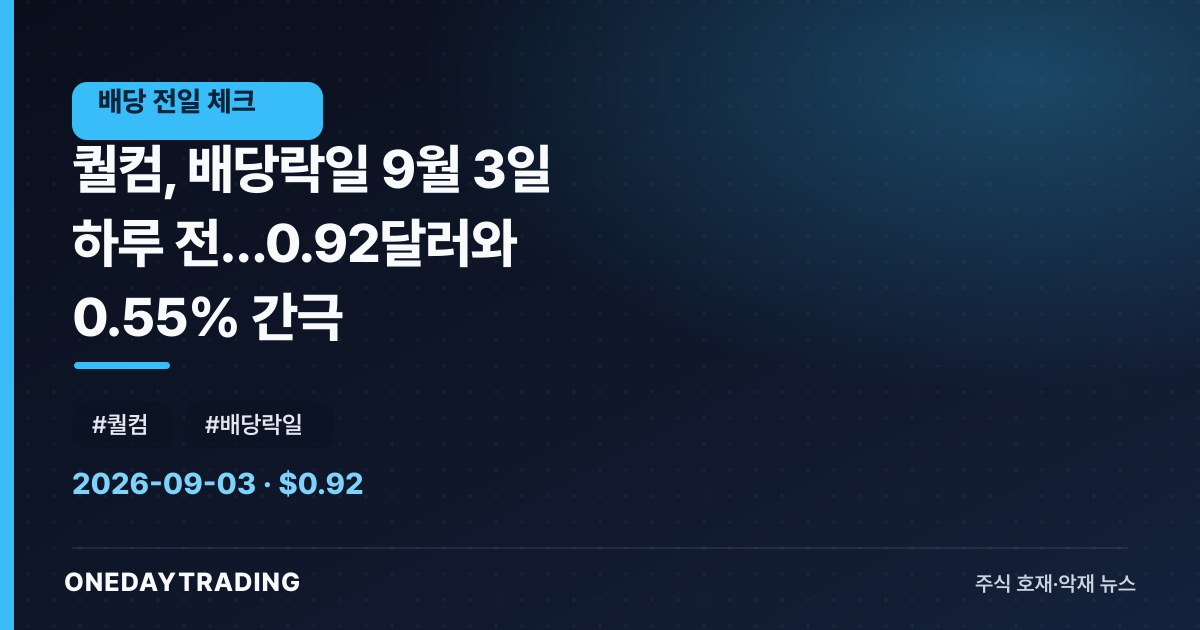 퀄컴, 배당락일 9월 3일 하루 전…0.92달러와 0.55% 간극