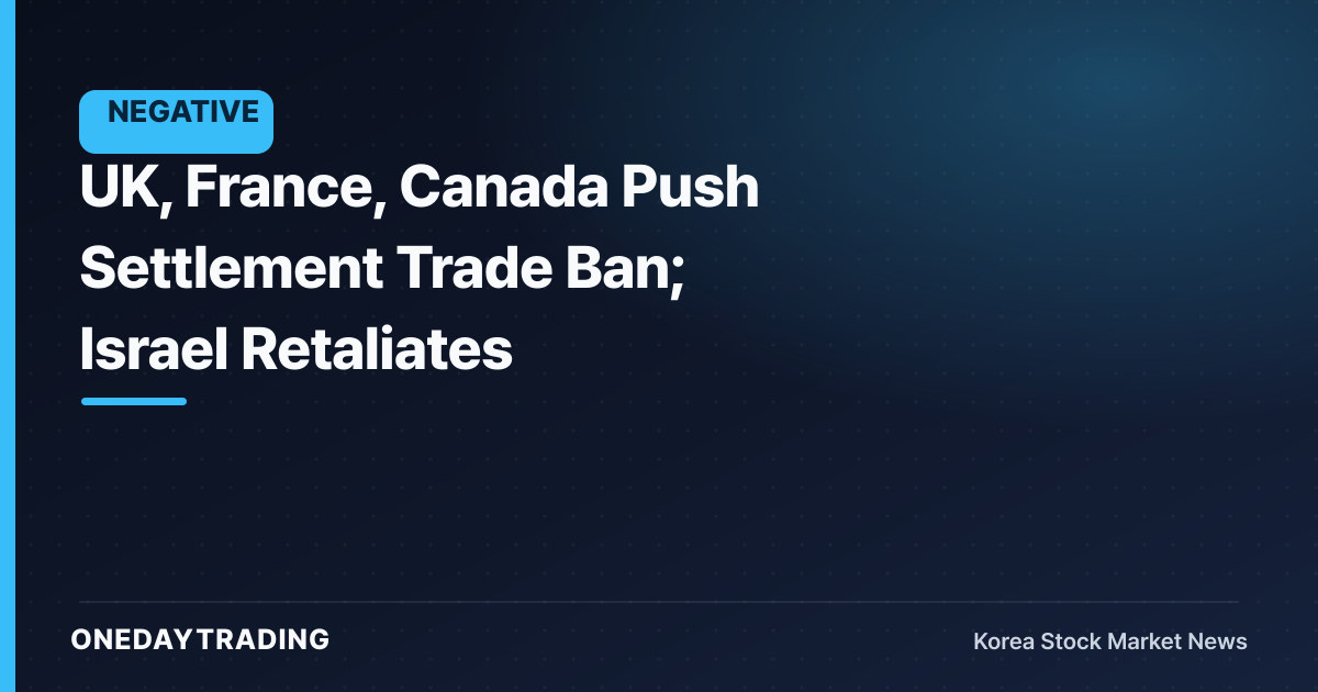 UK, France, Canada Push Settlement Trade Ban; Israel Retaliates