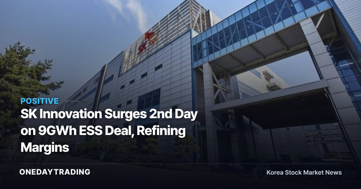 SK Innovation Surges 2nd Day on 9GWh ESS Deal, Refining Margins