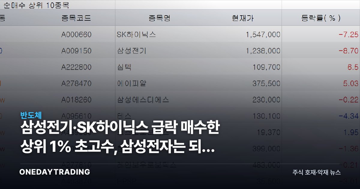삼성전기·SK하이닉스 급락 매수한 상위 1% 초고수, 삼성전자는 되레 팔았다