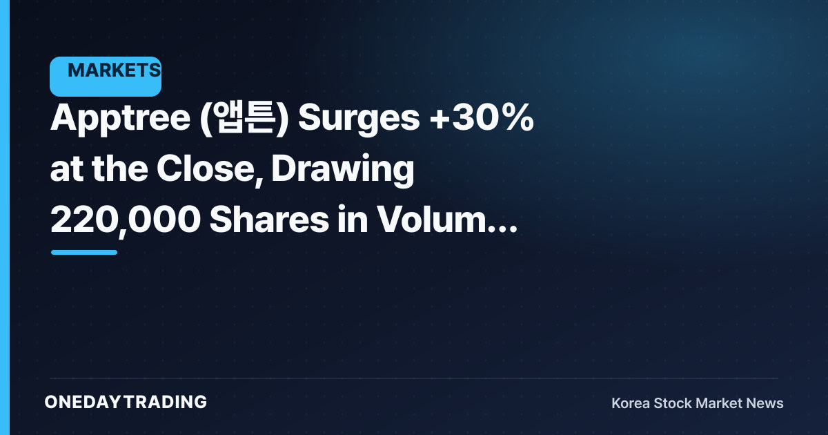 Apptree (앱튼) Surges +30% at the Close, Drawing 220,000 Shares in Volume to Rank Among Top Trading-Value Names