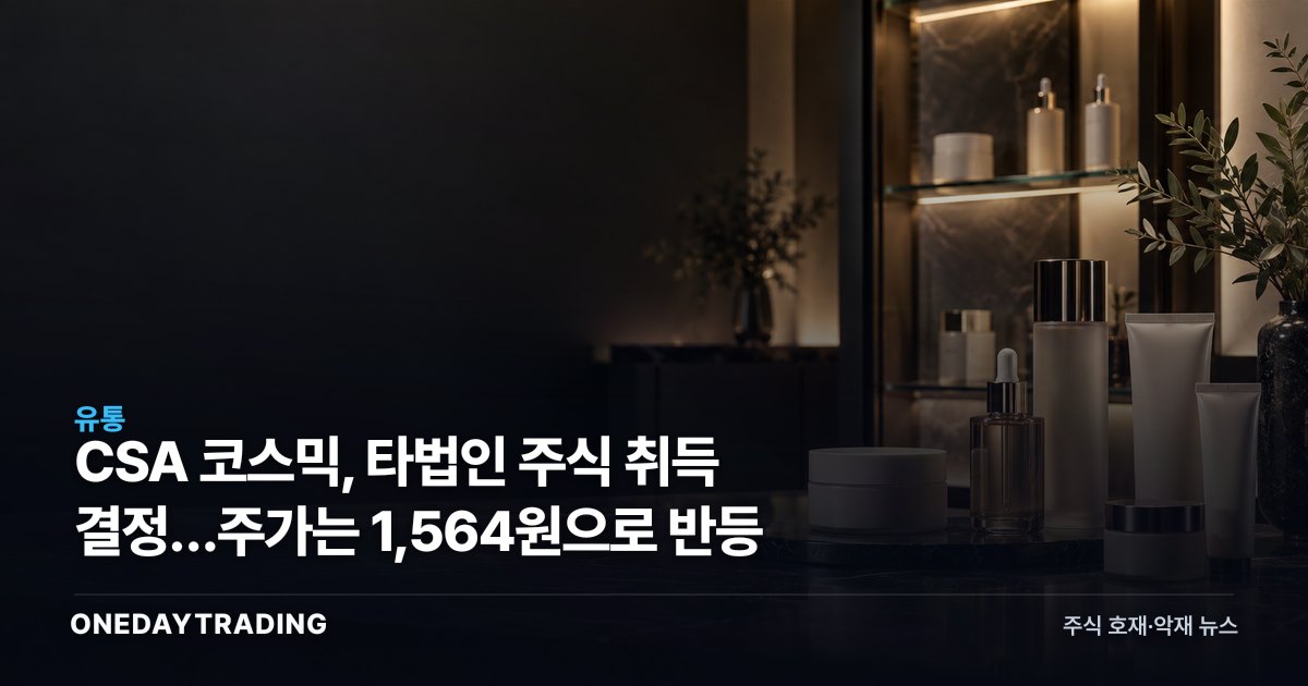 CSA 코스믹, 타법인 주식 취득 결정…주가는 1,564원으로 반등