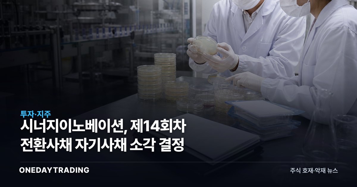 시너지이노베이션, 제14회차 전환사채 자기사채 소각 결정