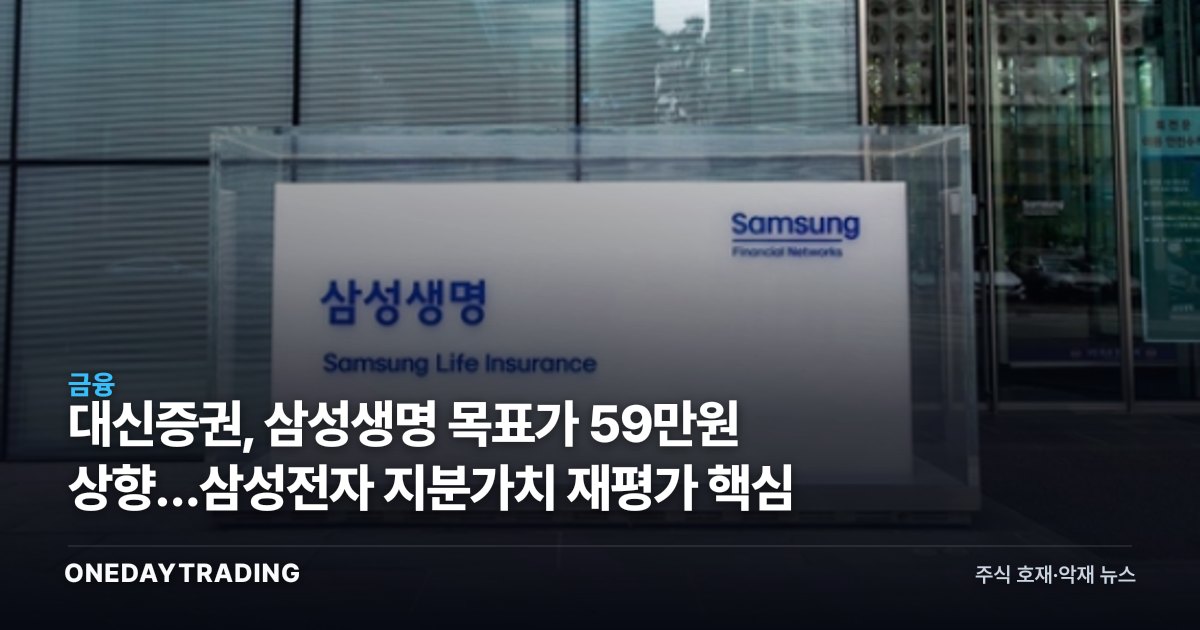 대신증권, 삼성생명 목표가 59만원 상향…삼성전자 지분가치 재평가 핵심