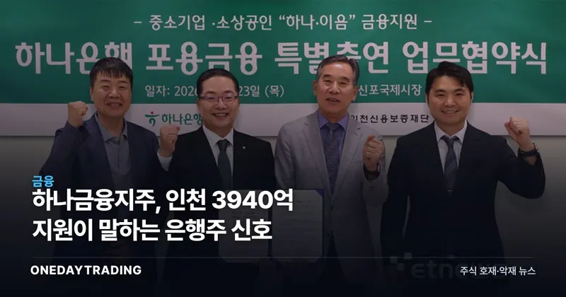하나금융지주, 인천 3940억 지원이 말하는 은행주 신호