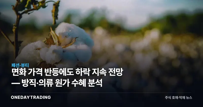 면화 가격 반등에도 하락 지속 전망 — 방직·의류 원가 수혜 분석