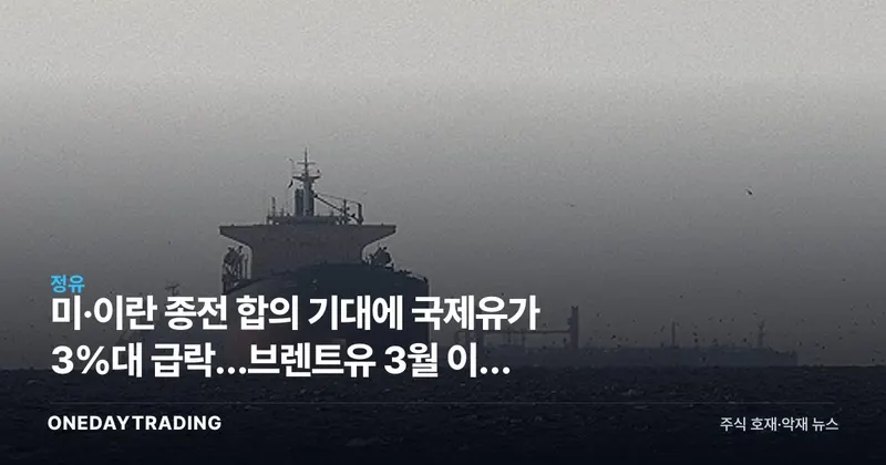 미·이란 종전 합의 기대에 국제유가 3%대 급락…브렌트유 3월 이후 최저