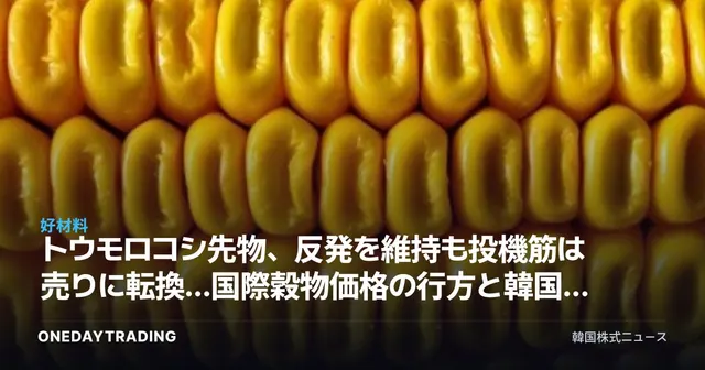 トウモロコシ先物、反発を維持も投機筋は売りに転換…国際穀物価格の行方と韓国の飼料・食品株への影響
