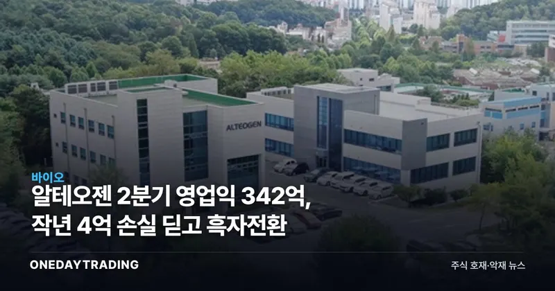 알테오젠 2분기 영업익 342억, 작년 4억 손실 딛고 흑자전환