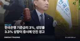 한국은행 기준금리 3%, 성장률 3.3% 상향이 증시에 던진 경고