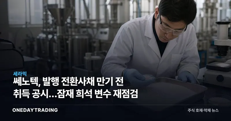 쎄노텍, 발행 전환사채 만기 전 취득 공시…잠재 희석 변수 재점검