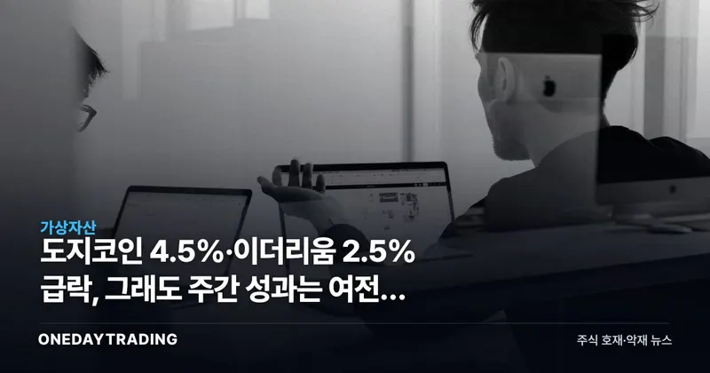도지코인 4.5%·이더리움 2.5% 급락, 그래도 주간 성과는 여전히 플러스