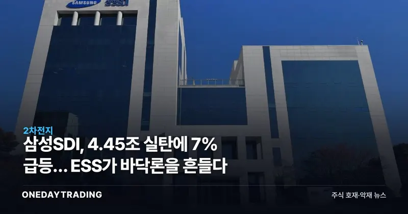삼성SDI, 4.45조 실탄에 7% 급등… ESS가 바닥론을 흔들다