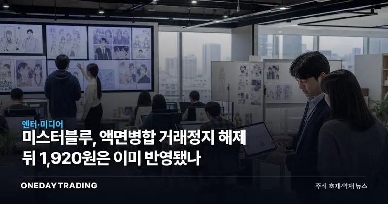 미스터블루, 액면병합 거래정지 해제 뒤 1,920원은 이미 반영됐나