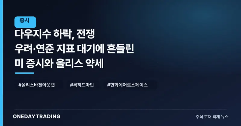 다우지수 하락, 전쟁 우려·연준 지표 대기에 흔들린 美 증시와 올리스 약세