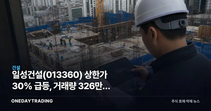 일성건설(013360) 상한가 30% 급등, 거래량 326만주 폭발한 이유