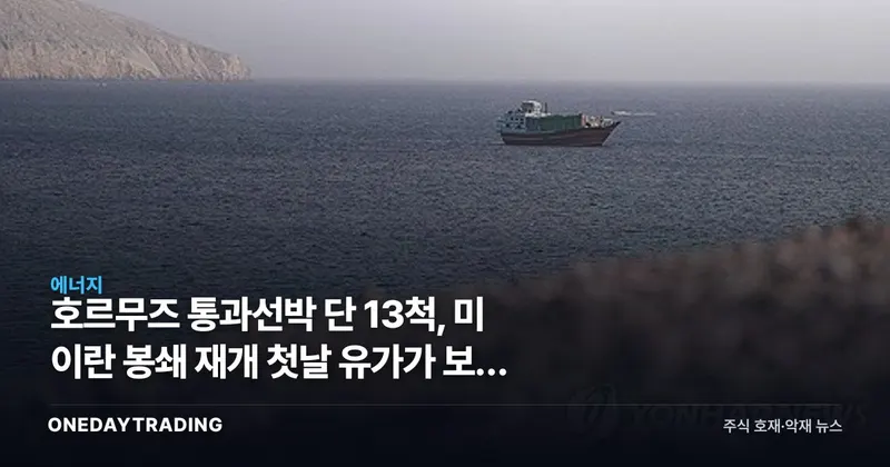 호르무즈 통과선박 단 13척, 미 이란 봉쇄 재개 첫날 유가가 보낸 신호
