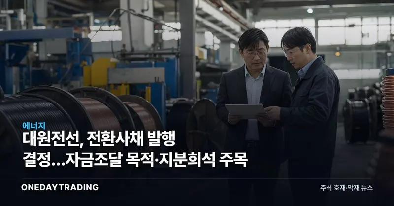 대원전선, 전환사채 발행 결정…자금조달 목적·지분희석 주목