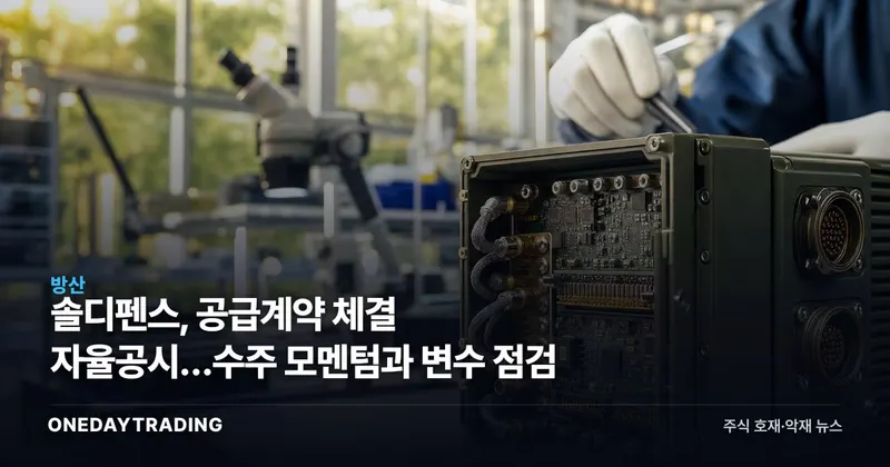솔디펜스, 공급계약 체결 자율공시…수주 모멘텀과 변수 점검