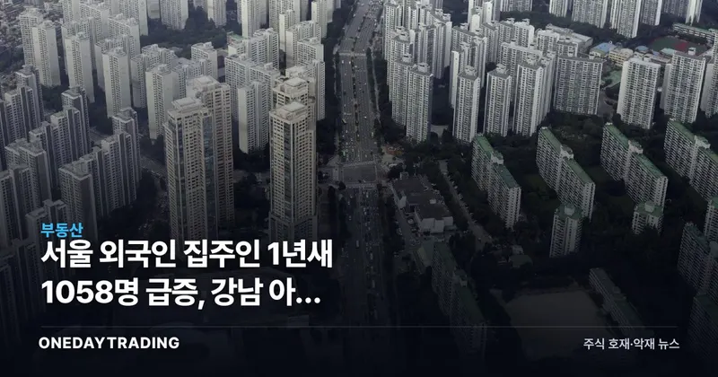 서울 외국인 집주인 1년새 1058명 급증, 강남 아닌 강서구서 87명 최다 증가