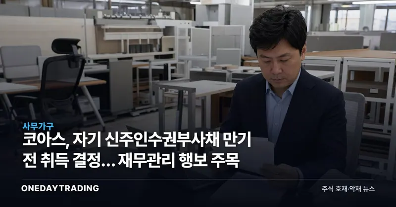 코아스, 자기 신주인수권부사채 만기 전 취득 결정… 재무관리 행보 주목