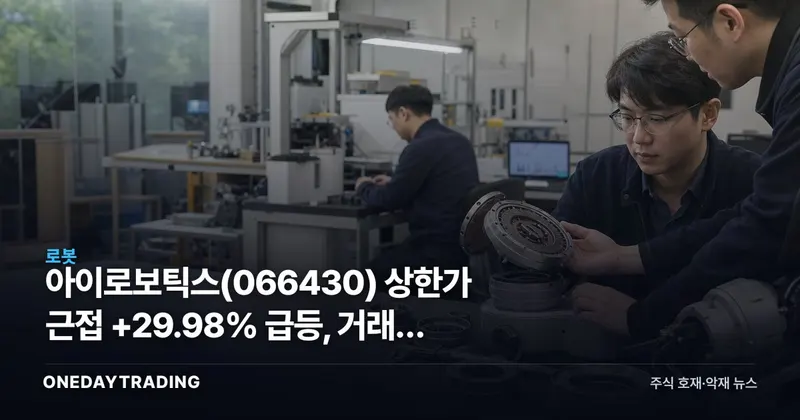 아이로보틱스(066430) 상한가 근접 +29.98% 급등, 거래량 1788만주 폭증 분석
