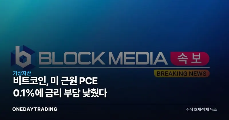 비트코인, 미 근원 PCE 0.1%에 금리 부담 낮췄다