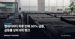 멤레이비티 하루 만에 30% 급등, 급등률 상위 6위 랭크