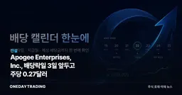 Apogee Enterprises, Inc., 배당락일 3일 앞두고 주당 0.27달러