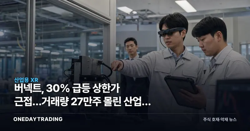 버넥트, 30% 급등 상한가 근접…거래량 27만주 몰린 산업용 XR주