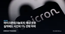 마이크론테크놀로지, 예상 웃돈 실적에도 시간외 1% 안팎 하락
