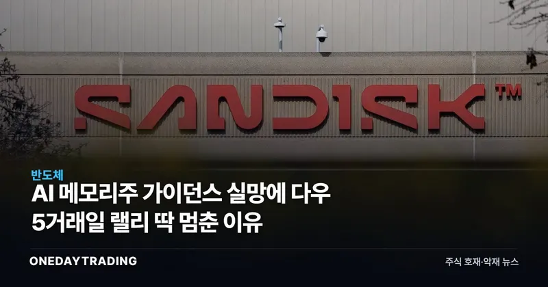 AI 메모리주 가이던스 실망에 다우 5거래일 랠리 딱 멈춘 이유