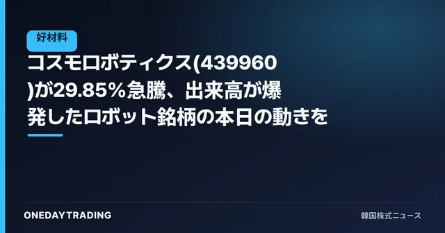 コスモロボティクス(439960)が29.85%急騰、出来高が爆発したロボット銘柄の本日の動きを点検