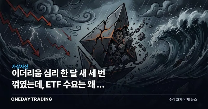 이더리움 심리 한 달 새 세 번 꺾였는데, ETF 수요는 왜 안 꺾일까
