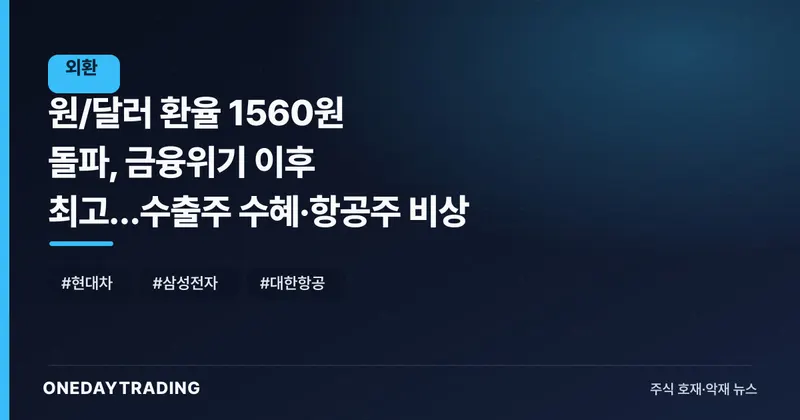 원/달러 환율 1560원 돌파, 금융위기 이후 최고…수출주 수혜·항공주 비상