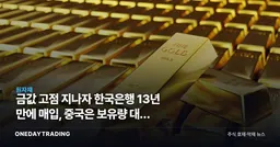 금값 고점 지나자 한국은행 13년 만에 매입, 중국은 보유량 대폭 확대